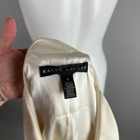 Ralph Lauren Black Label Womens Cream Ivory Ruffle Blazer Jacket Wool Size 8 - Picture 2 of 9